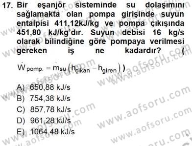Enerji Analizi Dersi 2012 - 2013 Yılı (Final) Dönem Sonu Sınav Soruları 17. Soru