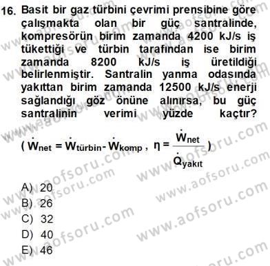 Enerji Analizi Dersi 2013 - 2014 Yılı (Final) Dönem Sonu Sınav Soruları 16. Soru