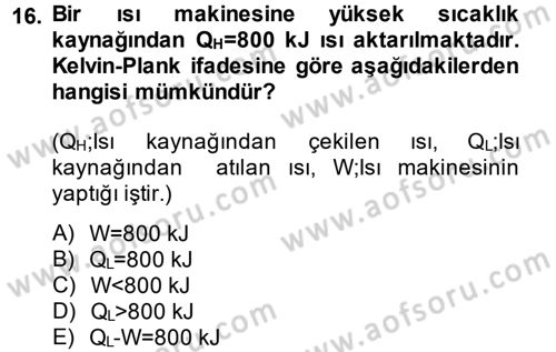 Enerji Analizi Dersi 2014 - 2015 Yılı (Vize) Ara Sınav Soruları 16. Soru