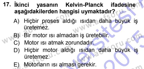 Enerji Analizi Dersi 2014 - 2015 Yılı (Vize) Ara Sınav Soruları 17. Soru