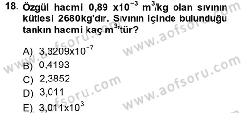 Enerji Analizi Dersi 2014 - 2015 Yılı (Vize) Ara Sınav Soruları 18. Soru