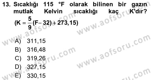 Enerji Analizi Dersi 2016 - 2017 Yılı (Vize) Ara Sınav Soruları 13. Soru