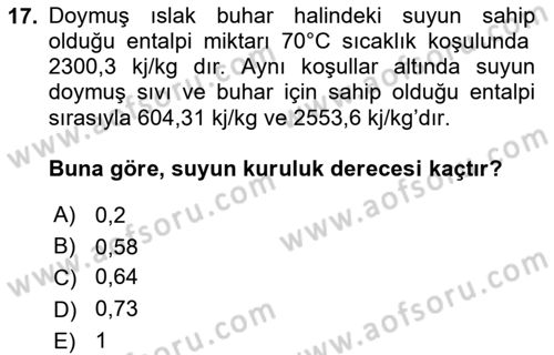 Enerji Analizi Dersi 2016 - 2017 Yılı (Vize) Ara Sınav Soruları 17. Soru