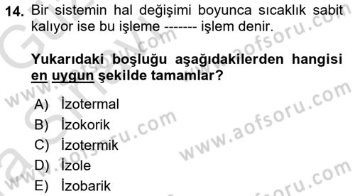 Enerji Analizi Dersi 2017 - 2018 Yılı (Vize) Ara Sınav Soruları 14. Soru