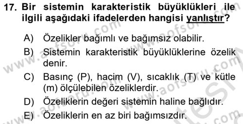 Enerji Analizi Dersi 2017 - 2018 Yılı (Vize) Ara Sınav Soruları 17. Soru