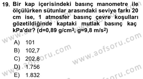 Enerji Analizi Dersi 2017 - 2018 Yılı (Vize) Ara Sınav Soruları 19. Soru