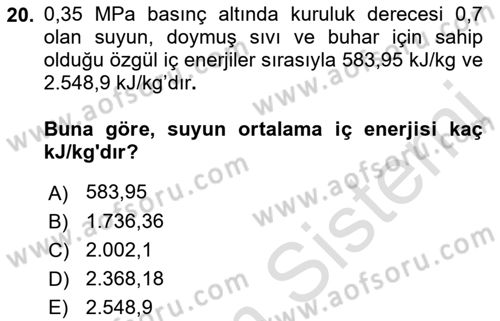 Enerji Analizi Dersi 2017 - 2018 Yılı (Vize) Ara Sınav Soruları 20. Soru