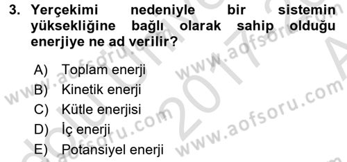 Enerji Analizi Dersi 2017 - 2018 Yılı (Vize) Ara Sınavı 3. Soru