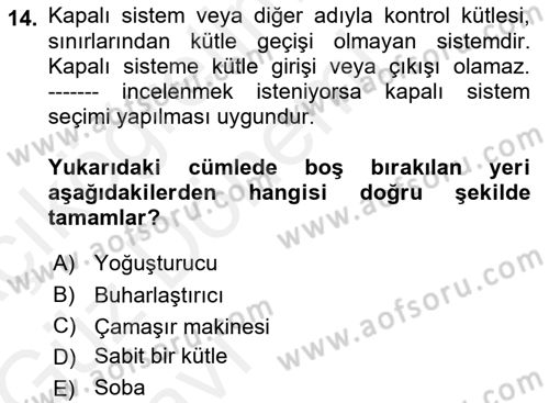 Enerji Analizi Dersi 2018 - 2019 Yılı (Vize) Ara Sınav Soruları 14. Soru