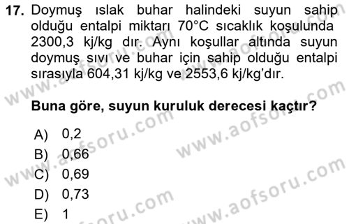 Enerji Analizi Dersi 2018 - 2019 Yılı (Vize) Ara Sınav Soruları 17. Soru
