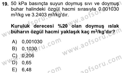 Enerji Analizi Dersi 2018 - 2019 Yılı (Vize) Ara Sınav Soruları 19. Soru