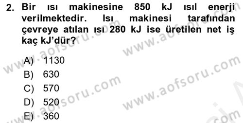 Enerji Analizi Dersi 2018 - 2019 Yılı (Vize) Ara Sınav Soruları 2. Soru
