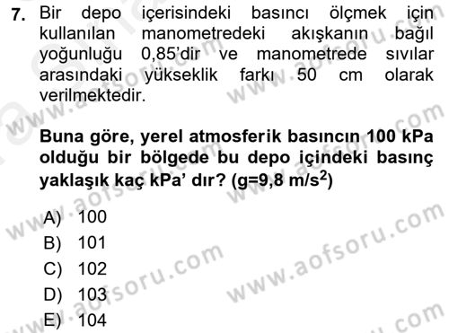 Enerji Analizi Dersi 2018 - 2019 Yılı (Vize) Ara Sınav Soruları 7. Soru