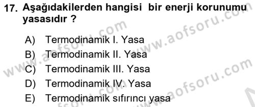 Enerji Analizi Dersi 2019 - 2020 Yılı (Vize) Ara Sınav Soruları 17. Soru