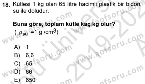 Enerji Analizi Dersi 2019 - 2020 Yılı (Vize) Ara Sınav Soruları 18. Soru