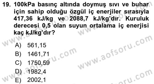 Enerji Analizi Dersi 2019 - 2020 Yılı (Vize) Ara Sınav Soruları 19. Soru