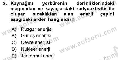 Enerji Analizi Dersi 2019 - 2020 Yılı (Vize) Ara Sınav Soruları 2. Soru