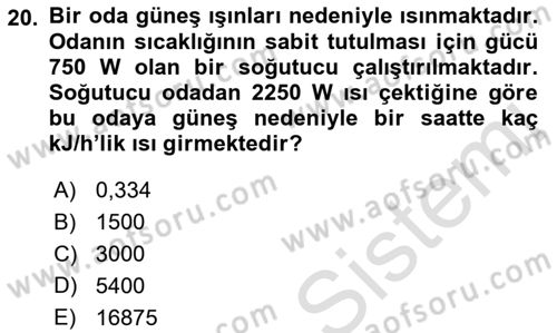 Enerji Analizi Dersi 2019 - 2020 Yılı (Vize) Ara Sınav Soruları 20. Soru