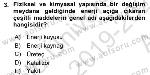 Enerji Analizi Dersi 2019 - 2020 Yılı (Vize) Ara Sınav Soruları 3. Soru