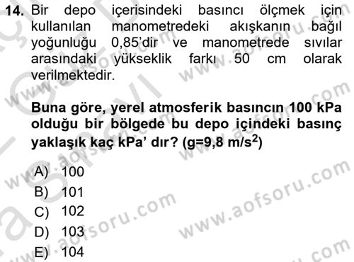 Enerji Analizi Dersi 2021 - 2022 Yılı (Vize) Ara Sınavı 14. Soru