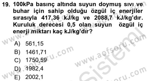 Enerji Analizi Dersi 2021 - 2022 Yılı (Vize) Ara Sınav Soruları 19. Soru