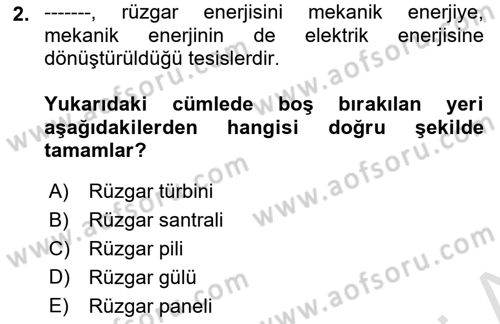 Enerji Analizi Dersi 2021 - 2022 Yılı (Vize) Ara Sınav Soruları 2. Soru