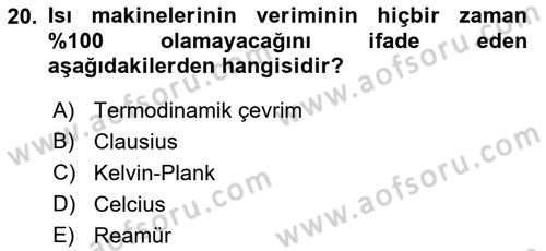 Enerji Analizi Dersi 2021 - 2022 Yılı (Vize) Ara Sınav Soruları 20. Soru