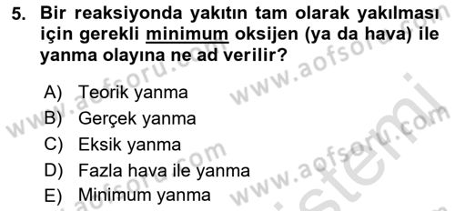 Enerji Analizi Dersi 2021 - 2022 Yılı (Vize) Ara Sınav Soruları 5. Soru