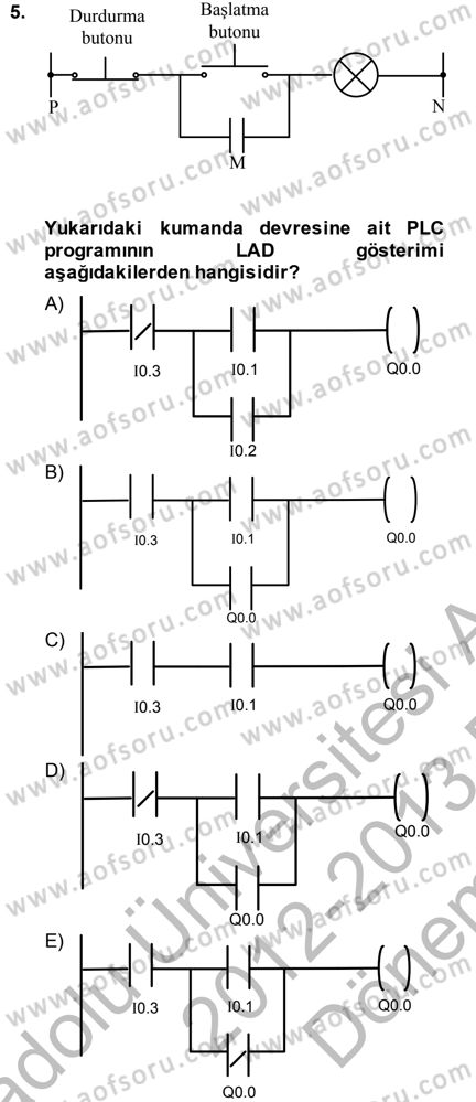 Elektromekanik Kumanda Sistemleri Dersi 2012 - 2013 Yılı (Final) Dönem Sonu Sınav Soruları 5. Soru