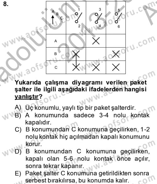 Elektromekanik Kumanda Sistemleri Dersi 2013 - 2014 Yılı (Vize) Ara Sınav Soruları 8. Soru