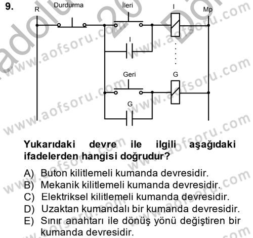 Elektromekanik Kumanda Sistemleri Dersi 2013 - 2014 Yılı (Final) Dönem Sonu Sınav Soruları 9. Soru