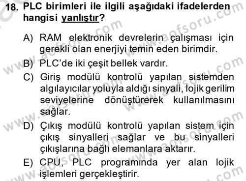 Elektromekanik Kumanda Sistemleri Dersi 2013 - 2014 Yılı Tek Ders Sınav Soruları 18. Soru
