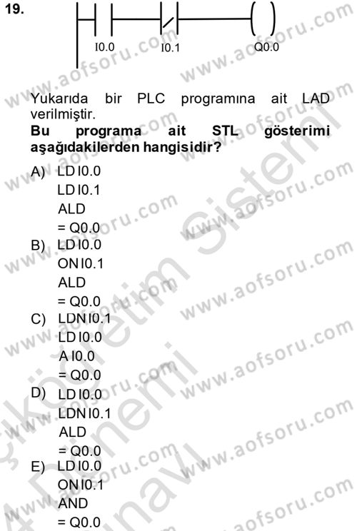 Elektromekanik Kumanda Sistemleri Dersi 2013 - 2014 Yılı Tek Ders Sınav Soruları 19. Soru