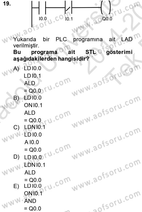 Elektromekanik Kumanda Sistemleri Dersi 2014 - 2015 Yılı Tek Ders Sınavı 19. Soru