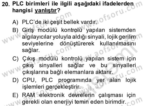 Elektromekanik Kumanda Sistemleri Dersi 2014 - 2015 Yılı Tek Ders Sınavı 20. Soru