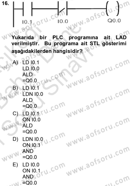 Elektromekanik Kumanda Sistemleri Dersi 2015 - 2016 Yılı (Final) Dönem Sonu Sınav Soruları 16. Soru
