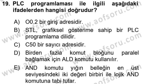 Elektromekanik Kumanda Sistemleri Dersi 2015 - 2016 Yılı (Final) Dönem Sonu Sınav Soruları 19. Soru