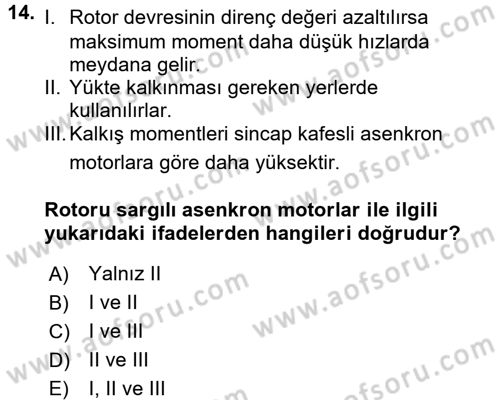 Elektromekanik Kumanda Sistemleri Dersi 2015 - 2016 Yılı Tek Ders Sınavı 14. Soru