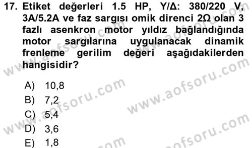 Elektromekanik Kumanda Sistemleri Dersi 2015 - 2016 Yılı Tek Ders Sınavı 17. Soru