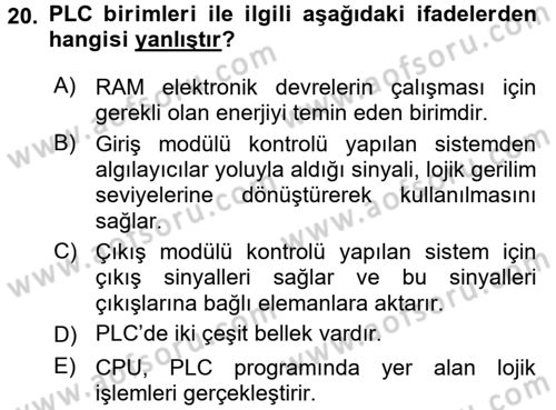 Elektromekanik Kumanda Sistemleri Dersi 2015 - 2016 Yılı Tek Ders Sınavı 20. Soru