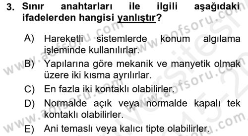 Elektromekanik Kumanda Sistemleri Dersi 2015 - 2016 Yılı Tek Ders Sınavı 3. Soru