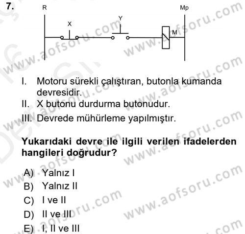 Elektromekanik Kumanda Sistemleri Dersi 2015 - 2016 Yılı Tek Ders Sınavı 7. Soru