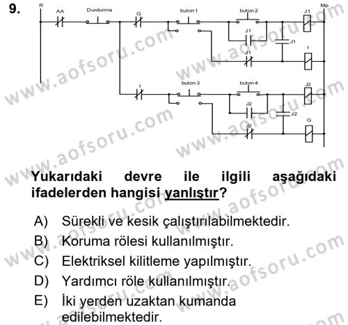 Elektromekanik Kumanda Sistemleri Dersi 2015 - 2016 Yılı Tek Ders Sınav Soruları 9. Soru