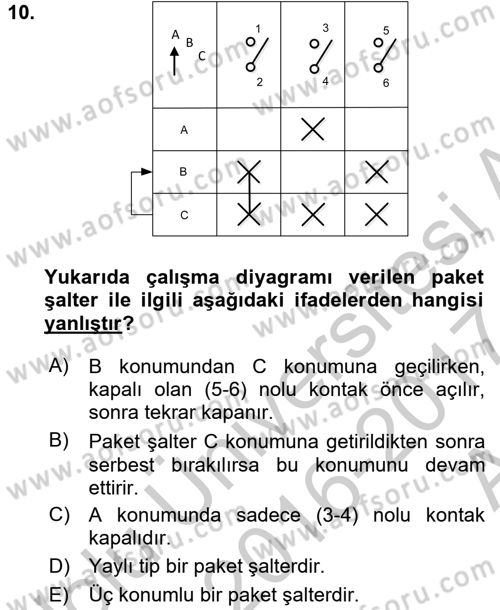 Elektromekanik Kumanda Sistemleri Dersi 2016 - 2017 Yılı (Vize) Ara Sınavı 10. Soru