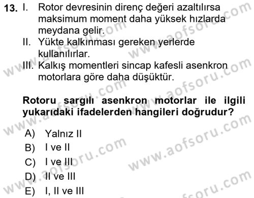 Elektromekanik Kumanda Sistemleri Dersi 2016 - 2017 Yılı (Final) Dönem Sonu Sınavı 13. Soru