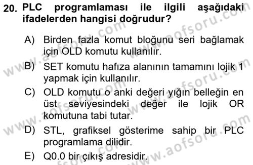 Elektromekanik Kumanda Sistemleri Dersi 2016 - 2017 Yılı (Final) Dönem Sonu Sınav Soruları 20. Soru