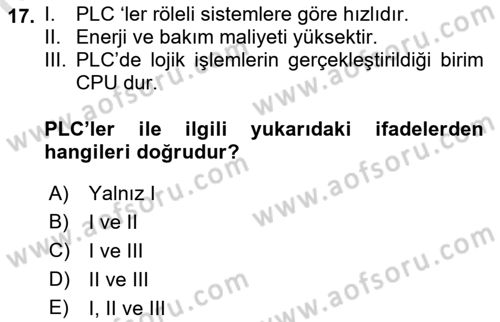 Elektromekanik Kumanda Sistemleri Dersi 2018 - 2019 Yılı 3 Ders Sınavı 17. Soru