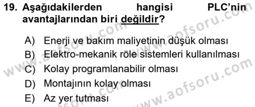 Elektromekanik Kumanda Sistemleri Dersi 2018 - 2019 Yılı 3 Ders Sınavı 19. Soru