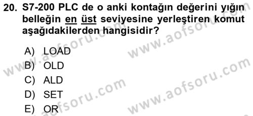 Elektromekanik Kumanda Sistemleri Dersi 2018 - 2019 Yılı Yaz Okulu Sınav Soruları 20. Soru