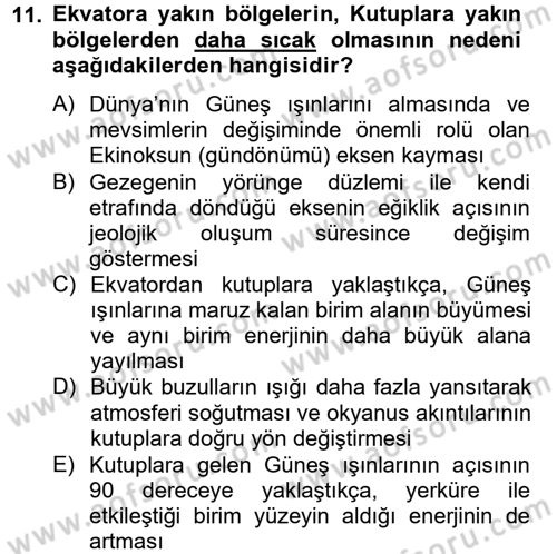 Enerji ve Çevre Dersi 2012 - 2013 Yılı (Vize) Ara Sınav Soruları 11. Soru